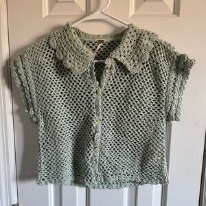 NWOT Free People Lili Crochet Sweater, women’s size small, light teal color